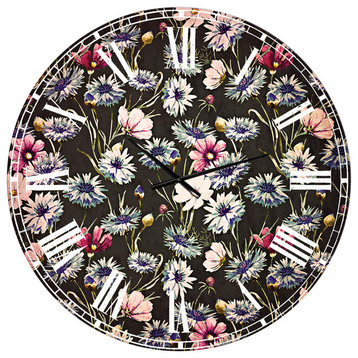 Multi Color Corn Flowers Floral Large Metal Wall Clock, 36x36