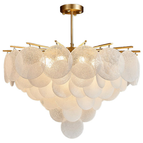 Round white glass ceiling light for bedroom, living room., 35.4'', Warm Light