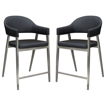 Adele Set of Two Counter Height Chairs in Black Leatherette  Brushed