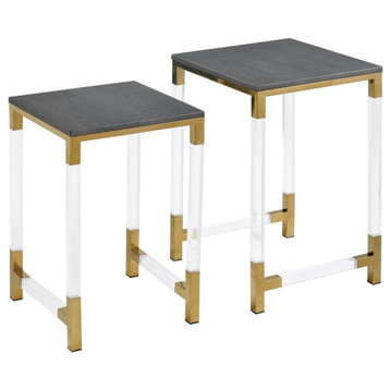 Modern Set of 2 Nesting Accent Tables in Acrylic and Gold Finish 4 Metal Legs