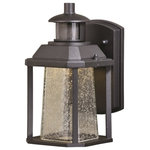 Vaxcel - Freeport LED Motion Sensor Dusk to Dawn Outdoor Wall Light Textured Black - The Freeport LED collection is a sleek solution to accent any outdoor environment. With its textured black finish and tapered clear seeded glass shades, this grouping is the perfect combination of modern meets traditional. An integrated LED light source provides energy saving, no bulb changing convenience, low maintenance and long lasting performance. Ideal for your porch, entryway, or any other area of your home. Dualux multi-level outdoor LED security lighting is designed to fit your lifestyle and enhance the beauty, safety, and usability of your home's exterior areas. Enjoy the comfort and convenience of continuous bright illumination during the early evening hours with automatic dimming late at night to provide soft, ambient illumination until dawn. Rest assured knowing that whenever motion is detected, on-demand bright illumination will be triggered to keep your property safe and secure. You get convenience, security, and efficiency with Dualux outdoor light fixtures.