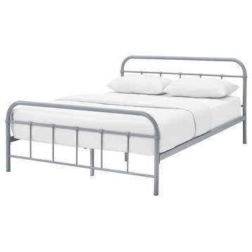 Country Cottage Farm Queen Platform Bed Frame, Stainless Steel, Gray