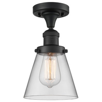 Small Cone 1-Light LED Flush Mount, Matte Black, Glass: Clear