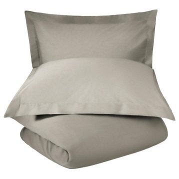 Luxury Cotton Blend Duvet Cover and Pillow Shams, Stone, King/California King