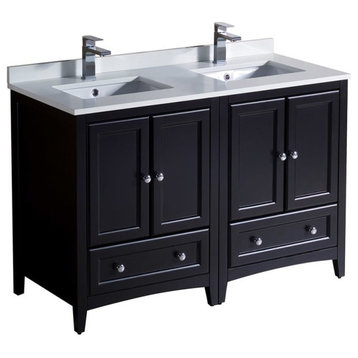 Oxford 48" Espresso Traditional Double Sink Bathroom Cabinet With Sinks