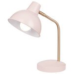 Novogratz x Globe Electric - Novogratz x Globe Robin 16" Matte Rose Desk Lamp with Matte Gold Arm - A matte rose shade and lamp base combine with matte gold accents and a pivoting head to create a lamp that is just as functional as it is fun to look at. The 16-inch size of the Novogratz x Globe Robin Desk Lamp is perfect for a home office or a child's desk and the pivoting head offers the right amount of light anywhere you need it. A great addition to a living room side table, the matte gold curved arm completes the stunning design that is a trendy statement piece for small spaces. Decorate with the Novogratz and Globe Electric - lighting made easy.