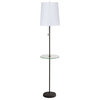 Zoe Tray-Table Floor Lamp In Antique Iron Finish With Gold Silk Glow Shade