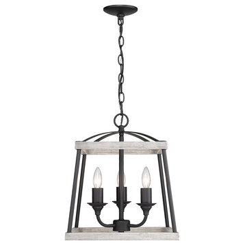 Teagan 3 Light Pendant, Natural Black With Gray Harbor Wood Accents