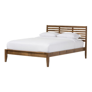 Daylan Mid Century Modern Solid Walnut Wood Slatted Bed