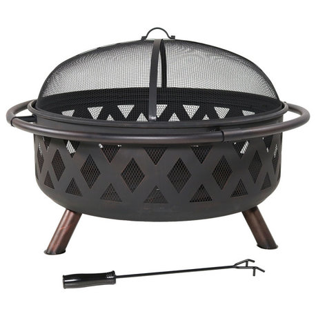 Sunnydaze 36" Fire Pit Steel With Black Crossweave With Spark Screen