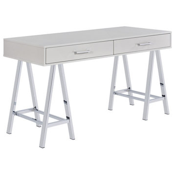 Vivid Desk with 2 Drawers in Gray Engineered Wood Top and Chrome Base