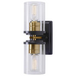Forte - Forte 2424-02-62 Duo, 2 Light Wall Sconce - The Duo contemporary sconce features two cylindricDuo 2 Light Wall Sco Black/Soft Gold Clea *UL Approved: YES Energy Star Qualified: n/a ADA Certified: n/a  *Number of Lights: 2-*Wattage:75w Medium Base bulb(s) *Bulb Included:No *Bulb Type:Medium Base *Finish Type:Black/Soft Gold