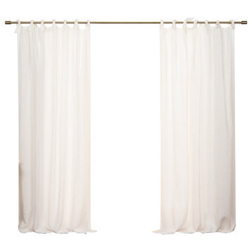 100% Linen Romantic Tie Top Curtain Set, White, 52" W X 96" L