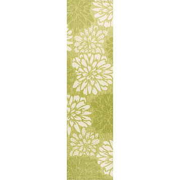 Zinnia Modern Floral Textured Weave Indoor/Outdoor, Green/Cream, 2x10