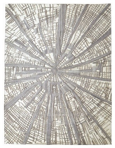 Luxe Silver Gray Burst Area Rug 9'x12', Vortex Ivory Wool Web Cyclone ...