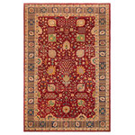 Bareens Designer Rugs - Boho Chic Ziegler Mona Red Blue Hand-Knotted Wool Rug - 10'0'' x 14'7'' - Enhance the ambiance of your home with this magnificent Persian-influenced Turkish hand-knotted rug made by skilled artisans capable of creating the most exceptional vegetable dyes and hand-spun wool. This exquisite handmade rug is a one-of-a-kind Peshawar Kafkaz, otherwise identified as Chobi, Chobi Peshawar, Oushak, or Ziegler rug. These handmade rugs are crafted in Pakistan utilizing superior-quality wool imported from Australia, New Zealand, and Korea in two types of weaves: the Persian weave and the Mori weave. This rug is meticulously crafted by hand using the finest natural vegetable dyes extracted from local plants. The artisans use a blend of hand-spun local and fine merino wool, resulting in a rug with a compelling texture, higher lanolin content, and longer staple. The artisans occasionally incorporate natural or artificial silk into the pile to enhance specific motifs. The finished product is an awe-inspiring execution of flawless design and an understated palette that exudes elegance.