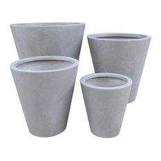 Round Contemporary Light Concrete Planter, Grey, Large