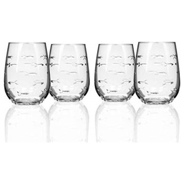 Rolf Glass School of Fish Stemless Wine Glass, 17 Ounces, Set of 4 lead free gla
