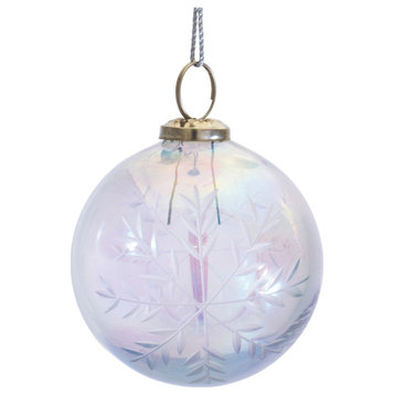 Etched Irredescent Glass Ball Ornament, Set of 6