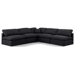 Meridian Furniture - Indulge Upholstered Modular L-Shaped Sectional, Black, 5-Piece: 4 Armless Chair, 1 Corner Chair, Down Stuffed Linen Textured Fabric - Experience ultimate comfort and style with our black linen textured fabric Indulge Sectional. The luxurious linen texture of the fabric will elevate the aesthetic of any room. This sofa provides ample space for you to relax while its modular build offers the option of unlimited configurations. Whether you're looking to add a stylish element to your living room or a comfortable seating option to your bedroom, this sofa is the perfect choice.