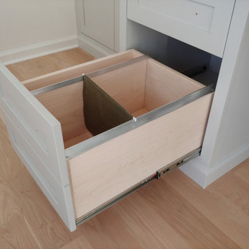 Light Gray Built-in Desk Unit with Inset Doors and Drawer Fronts
