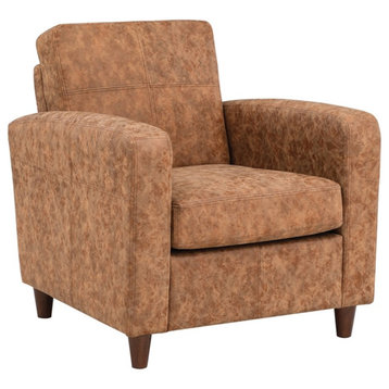 Venus Club Chair in Sand Brown Faux Leather and Medium Espresso Legs