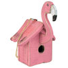 Pink Recycled Wood Flamingo Hanging Bird House Garden Patio Nesting Box Feeder