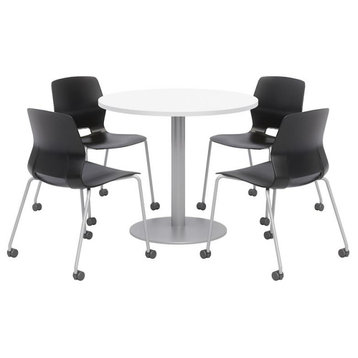 Olio Designs White Round 42in Lola Dining Set - Black Caster Chairs