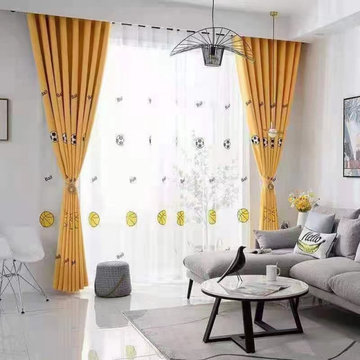 QYOM1221E Baker Football Grey Yellow Custom Made Children Curtains