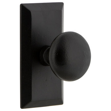 Ageless Iron Vale Plate Privacy With Keep Knob, Black Iron