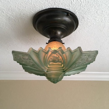 Rare Antique Semi Flush Slip Shade Ceiling Light, Consolidated