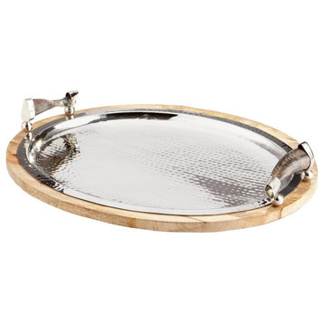 Cornet Tray, Natural And Polished Nickel, Iron Wood Horn, 22.5"W (10193 MDNHW)