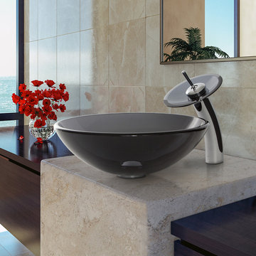 VGT035CHRND - Glass Vessel Sink and Waterfall Faucet Set