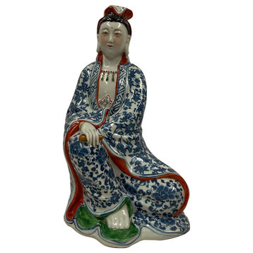 Consigned Antique Chinese Blue and White Porcelain Kwan Yin Statuary