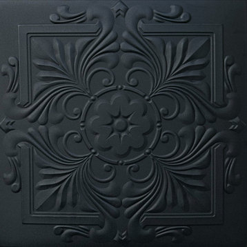 Victorian Styrofoam Ceiling Tile 20 in x 20 in - #R14, Pack of 48, Black Matte