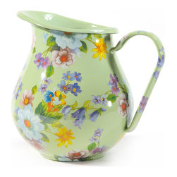Flower Market Enamel Pitcher - Green | MacKenzie-Childs - Serveware