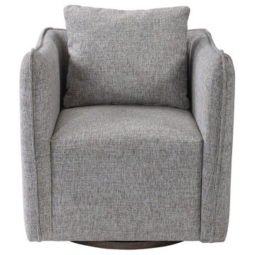 Luxe Retro Vintage Style Plush Swivel Arm Chair Slate Stone Gray Pillow Top