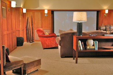 Example of a transitional home theater design in New York