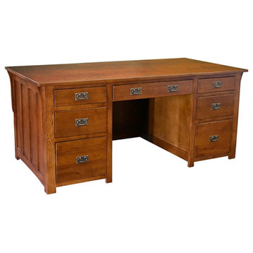 Crafters and Weavers Arts and Crafts Wood Library Desk w/ File Cabinet in Cherry