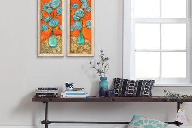 Inspiration for a mid-sized contemporary carpeted hallway remodel in San Francisco with gray walls