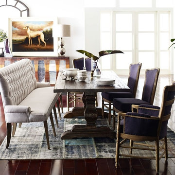 Weathered Umber Reclaimed Oak Wood Pedestal Dining Table 110"