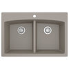Karran Drop-in Quartz 33" 1-Hole 50/50 Double Bowl Kitchen Sink, Concrete