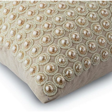 Beige Decorative Pillow Cover, Pearl 12"x18" Linen, Sea Of Pearls