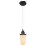 Innovations Lighting - 1-Light Dimmable LED Kingsbury 6" Pendant, Oil Rubbed Bronze, Glass: White - The Austere makes quite an impact. Its industrial vintage look transports you back in time while still offering a crisp contemporary feel. This sultry collection has a 180 degree adjustable swivel that allows for more depth of lighting when needed.