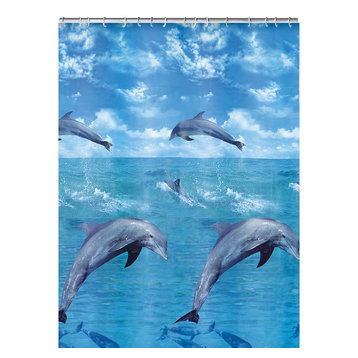 Blue Non Toxic PEVA Shower Curtain, Dolphin