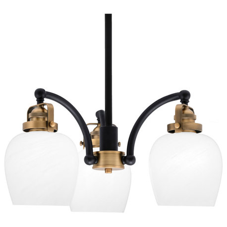 Easton 3 Light Chandelier, Matte Black & Brass Finish, 6" White Marble Glass