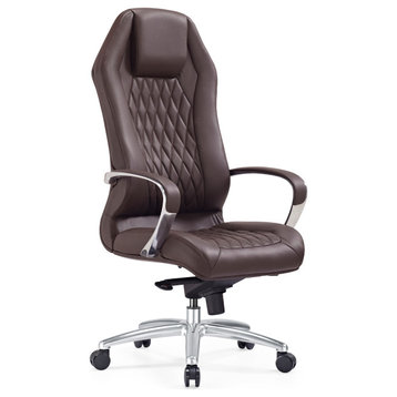 Modern Ergonomic Sterling Leather Executive Chair with Aluminum Base, Dark Brown