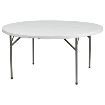Traditional Folding Table, Metal Legs With Rounded Plastic Top, White/Grey