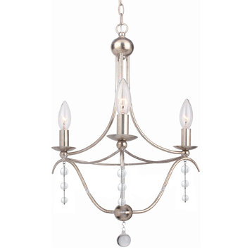 Metro 3 Light Mini Chandelier in Antique Silver with Clear Glass Beads Crystal