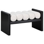 Meridian Furniture - Waverly Boucle Fabric Upholstered Bench, Cream, 32" Wide, Black Finish - Add originality to your home with this unique bench from Meridian Furniture's Waverly collection. Crafted using solid rubber wood with a black finish, this bench makes a bold statement in any living space. Its H-shaped design holds five rich cream boucle fabric cushion rolls on top, providing a comfortable place to sit for you or your guests. It's big enough to seat more than one person, providing you with extra seating space, and its contemporary design is perfect for any modern home.